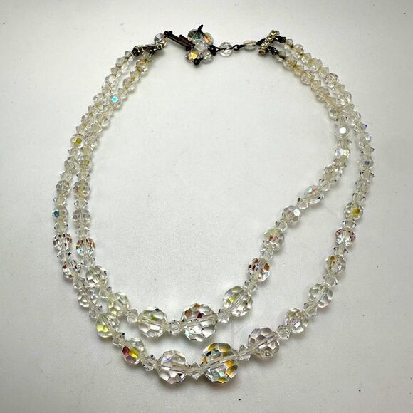 STUNNING Vintage Aurora Borealis graduated crystal, double stranded necklace!